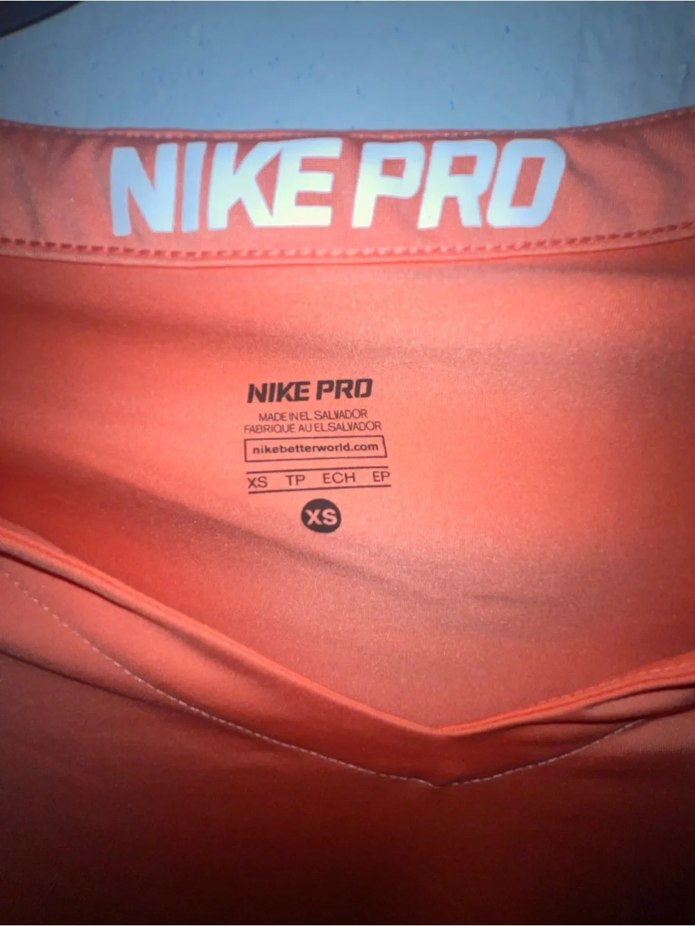 Nike Pro Coral-Orange V-Neck Short Sleeve Performance Top
